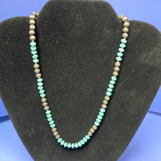 Gray/Turquoise Beaded Necklace