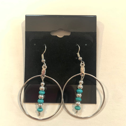 SS Circle Turquoise & Silver Dangle ER