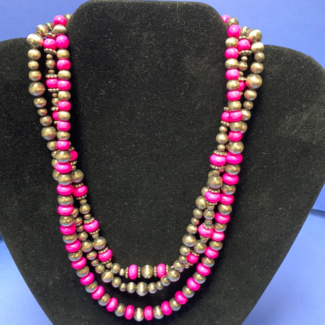 Triple Strand Beaded Short Necklace