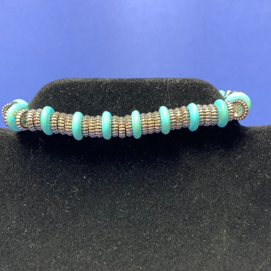 Large Turquoise/Gray Beaded Bracelets