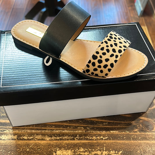 Tan/Black Leopard Suede Slide