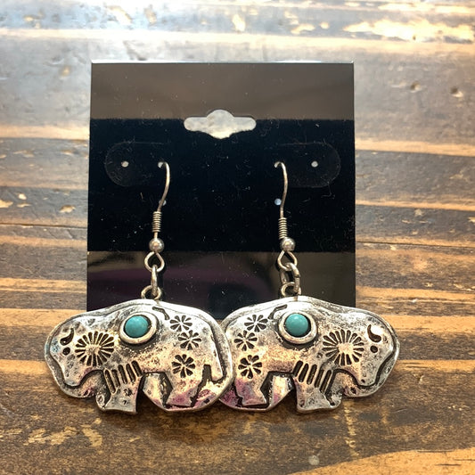 Metal Buffalo Turquoise Stone Dangle ER