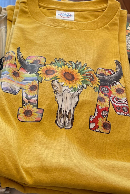 Mom Cowskull w/ Sunflower T-Shirt