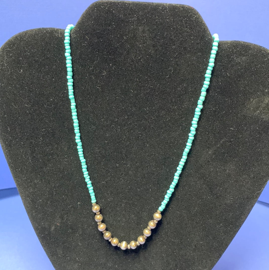 Turquoise with Gray Accent Beaded Necklace