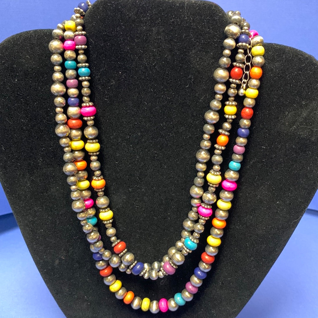 Triple Strand Beaded Short Necklace