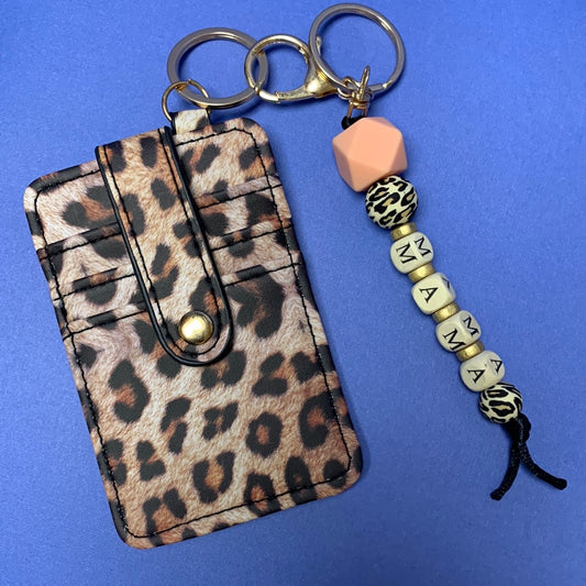 Mama Leopard Card Holder Keychain