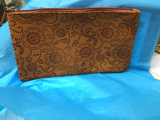 Brown Embroidered Clutch