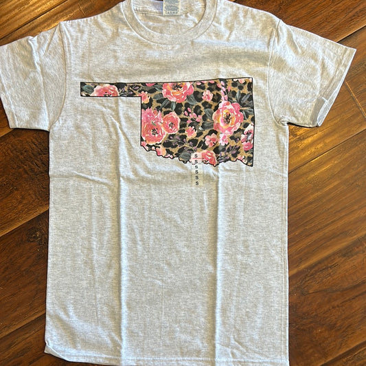 Pink Roses Leopard Oklahoma T-Shirt