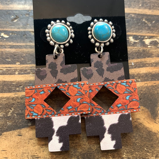 Turquoise Stud Wood Dangle ER