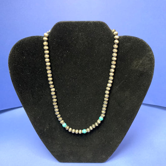 Gray Beaded with Turquoise Accent Necklace