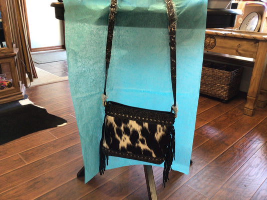Black/White Cowhide Fringe Purse