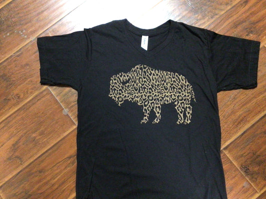 Leopard Bison V-Neck T shirt