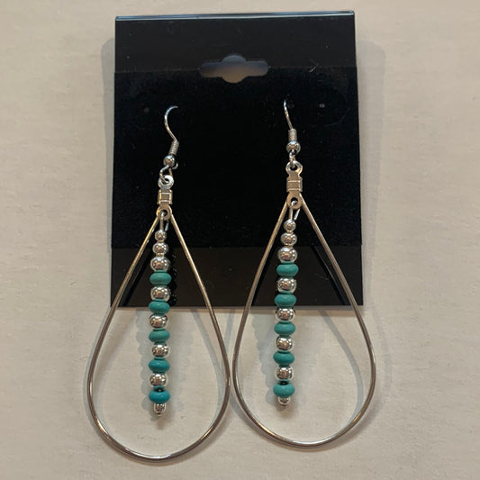 SS Teardrop Turquoise and Silver Beaded ER