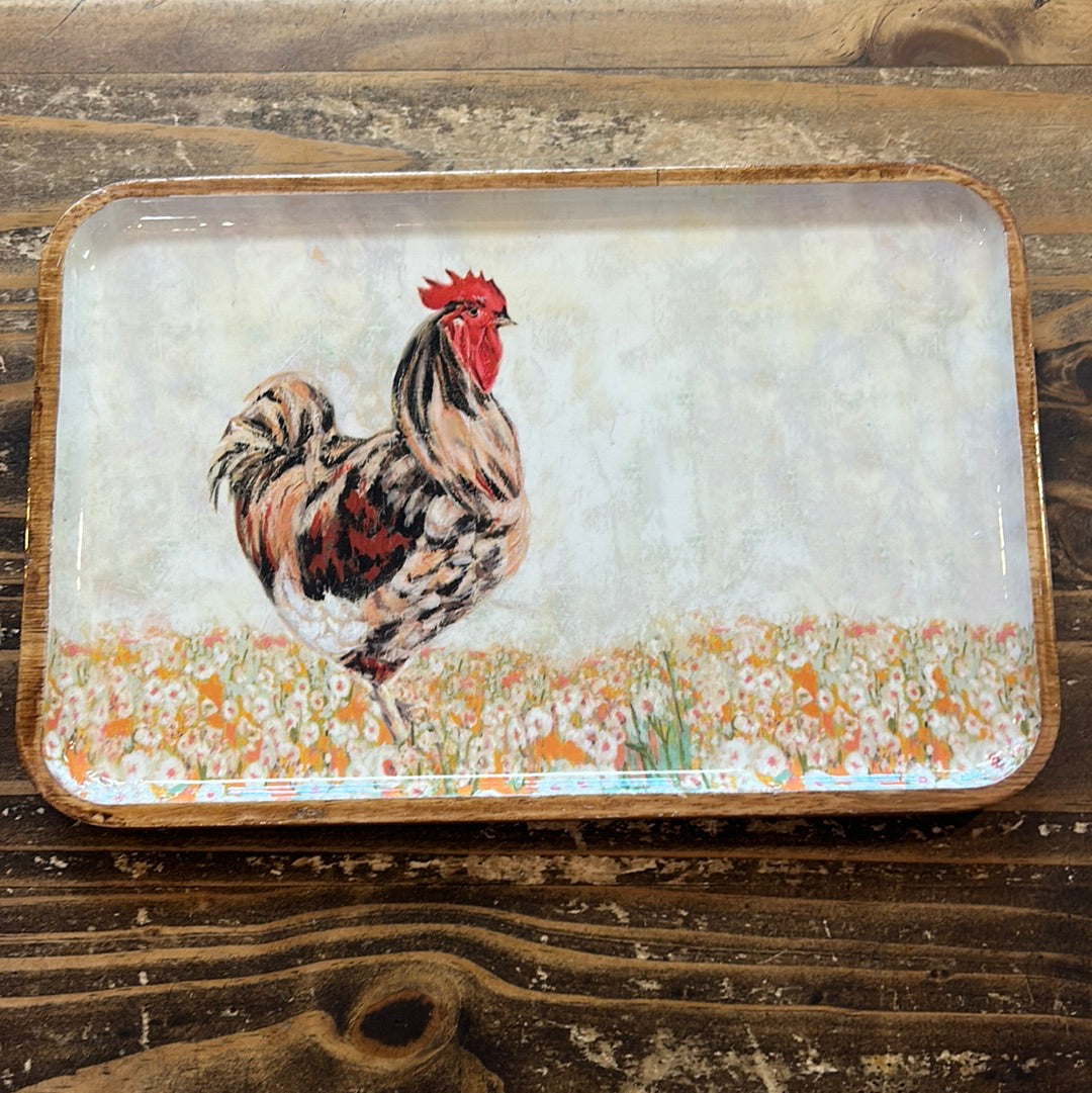 Acacia Rooster Wood Tray