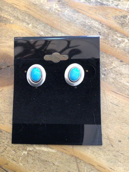 SS Turquoise Stone Oval Stud