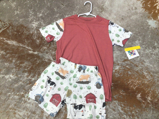 Kids Pink Farm Life Pajama Short Set