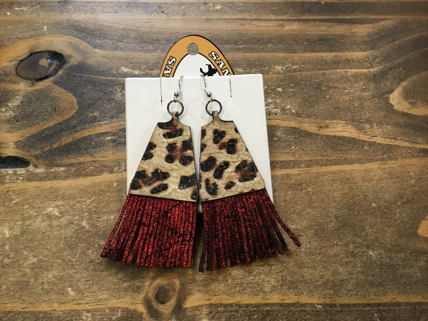 San Saba Equine Leather Leopard and Fringe Earring
