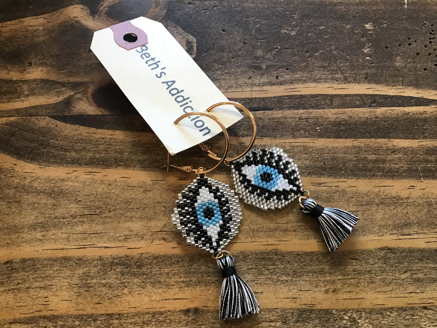 Beaded Tassel Hoop Earrings