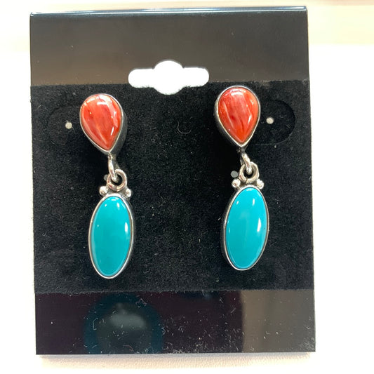 SS Coral/Turquoise Dangle ER