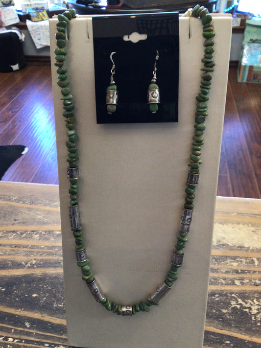 SS Green Stone Necklace & ER Set