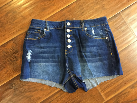 High Waist 5 Button Blue Jean Shorts