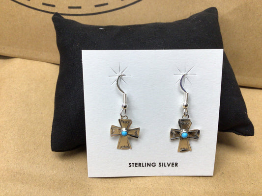 SS Turquoise Stone Cross ER
