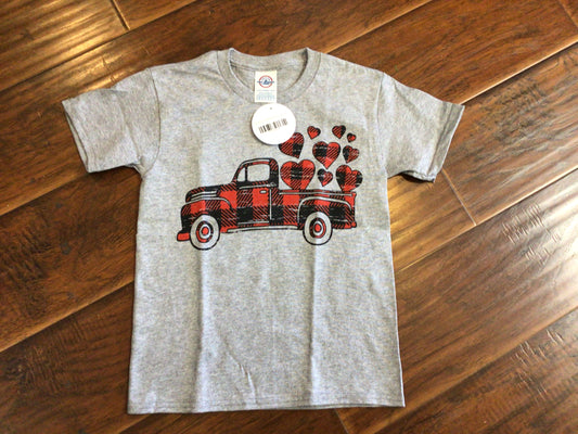 Kids Red Truck Plaid Hearts T-Shirt