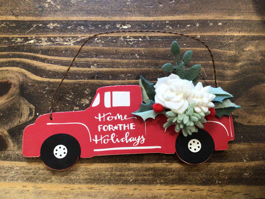 Red Truck Home Floral Ornament