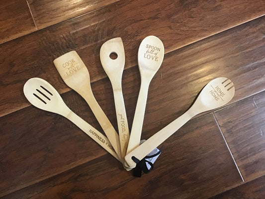 5 Wooden Utensils w/ Sayings