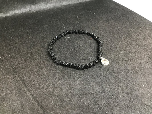 Rustic Cuff Emerson Micro Black Beads with Silver Pendant