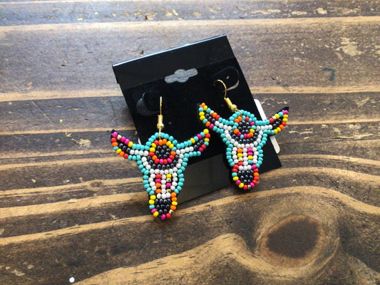 Beaded Steer Skull Earrings