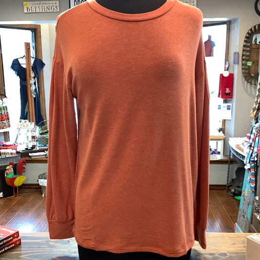 French Terry Round Neck Puff Sleeve Pullover