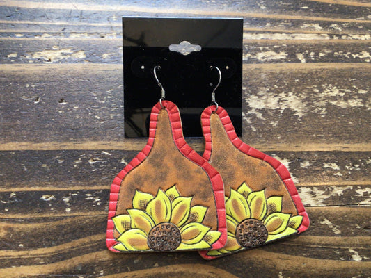 Leather Sunflower Cow Tag ER