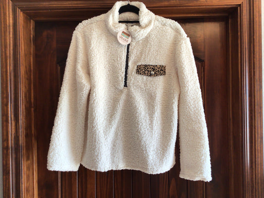 Cream Sherpa Leopard Pocket