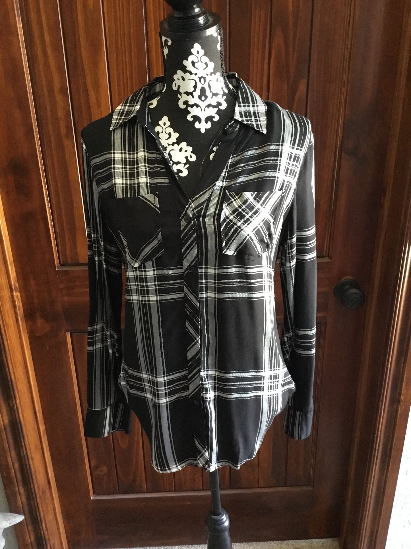 Charlie Paige Black/White Plaid Evening Shirt