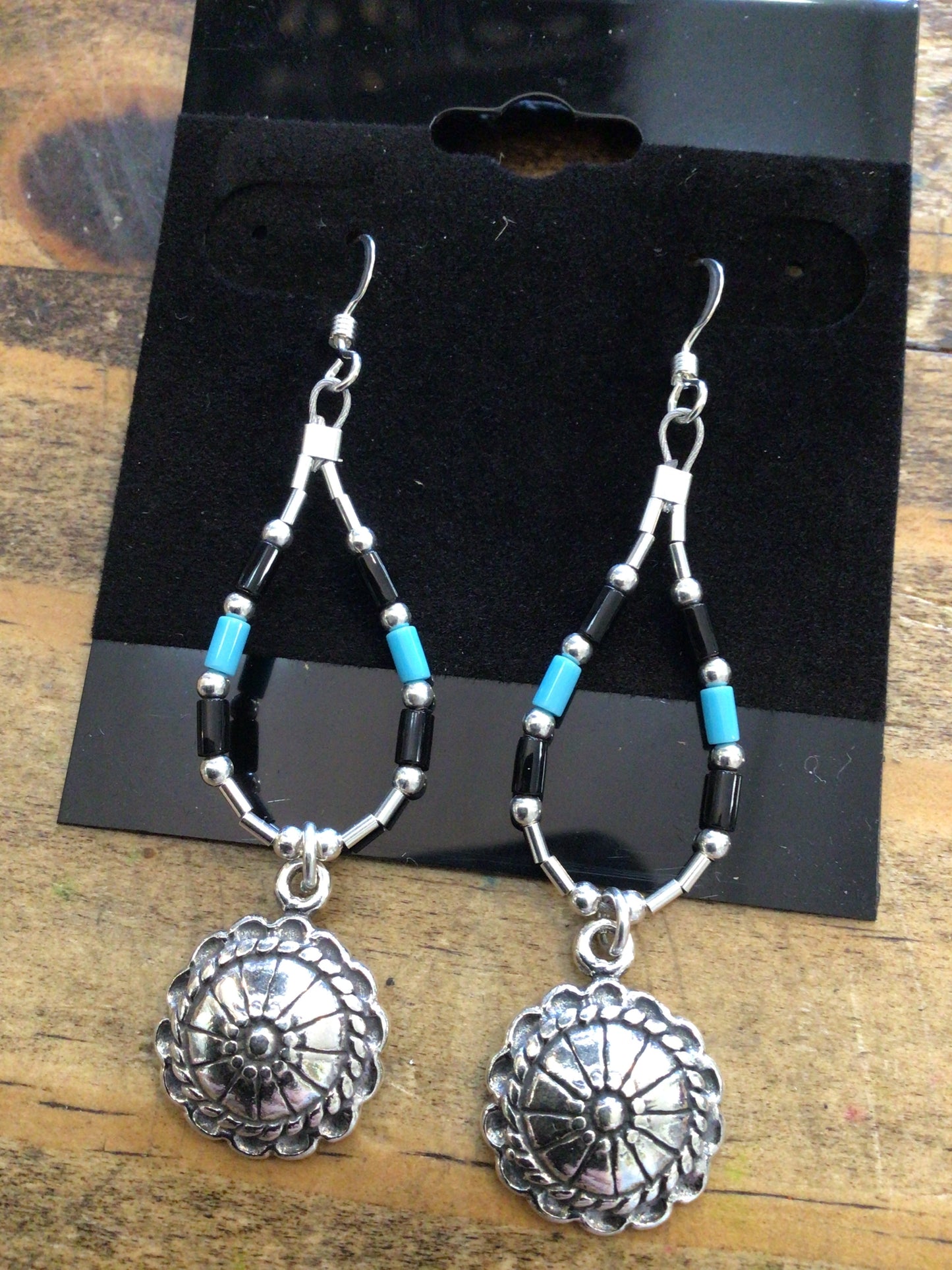 SS Black/Turquoise Concho Teardrop