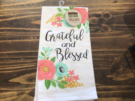 Grateful & Blessed Floral Tea Towel