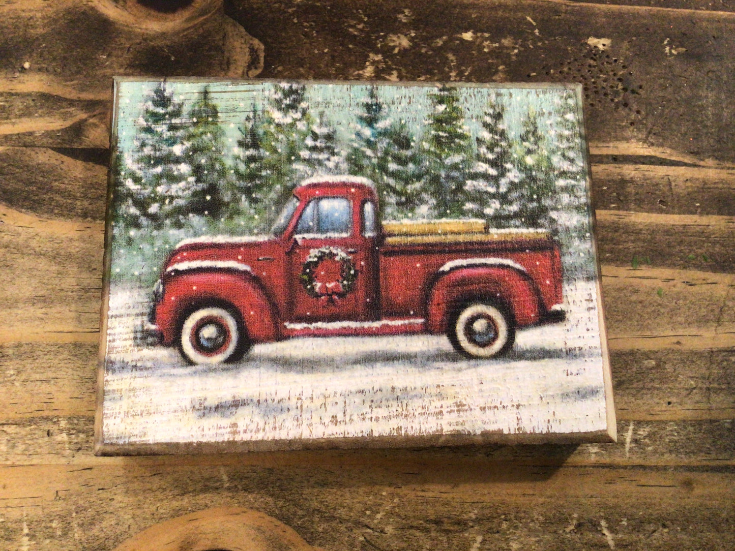 Red Truck Christmas Block Sign