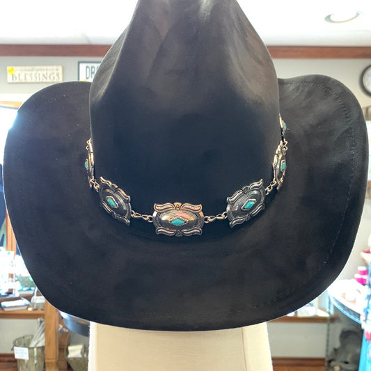 Black Velvet Western Hat Turquoise Metal Band