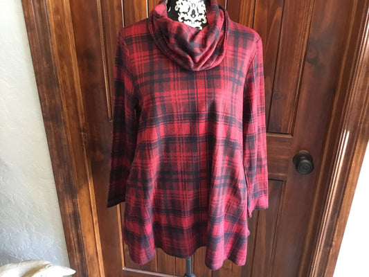 Charlie Paige Red Plaid Tunic Sweater