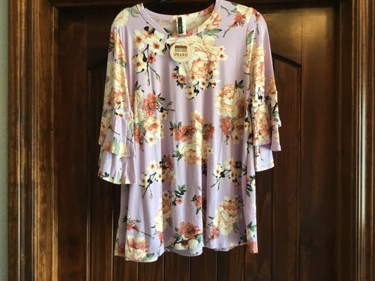 Lilac Floral Layered Sleeve Top