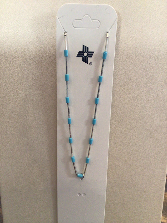 SS Turquoise/Gray Beaded Anklet