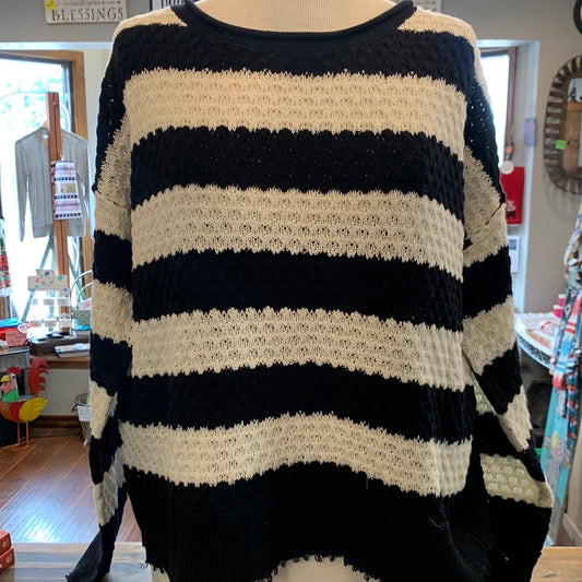 Distressed Stripe Oversized Sweater