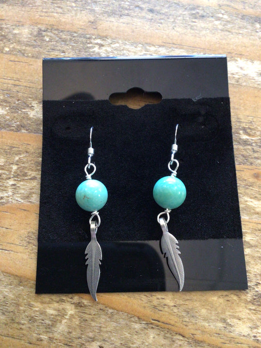 SS Turquoise Stone Feather Dangle