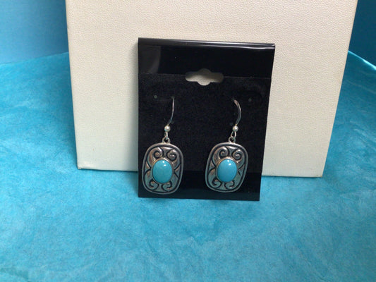SS Turquoise Stone Rectangle Dangle ER