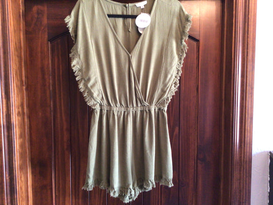 Olive Wrapped Frayed Romper