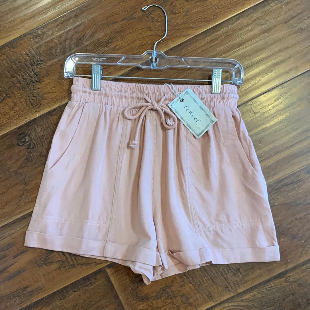 Rose Drawstring Acid Wash Shorts