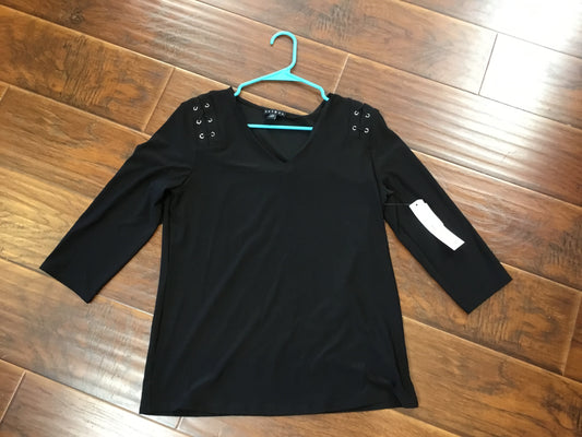 3/4 Sleeve Lace Up Black Top