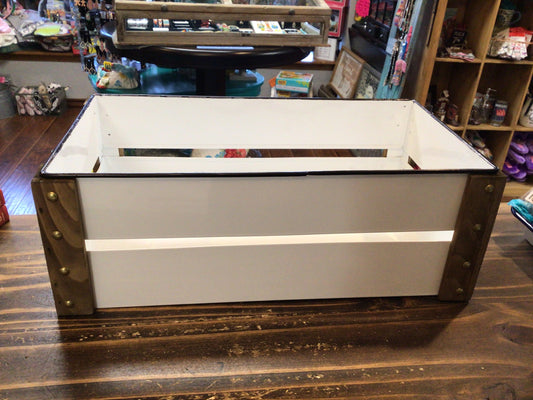 Large White Metal Handled Crate