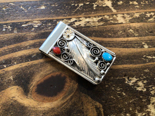 SS Feather Engraved Money Clip